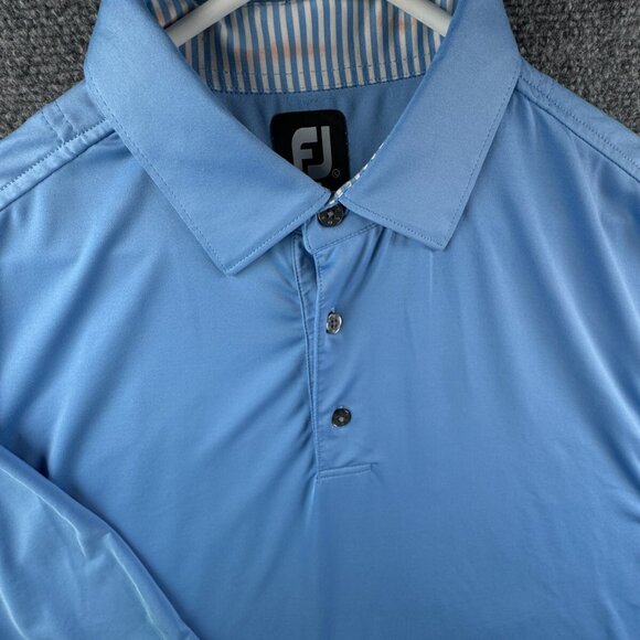 Footjoy FJ Polo Men Large Shirt Short Sleeve Solid Blue Blank Stretch Golfing - Picture 6 of 16